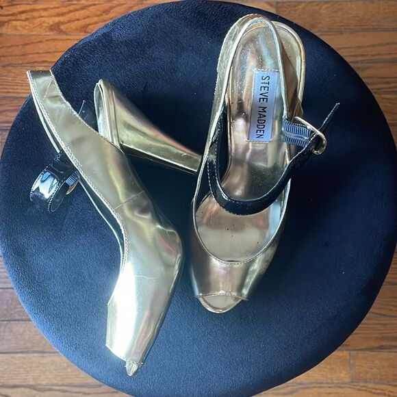 STEVE MADDEN GOLD METALLIC SLING BACK HIGH HEEL WOMEN'S PEP TOE SHOES SIZE 7 M - Picture 8 of 15